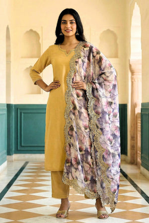Purple Printed Organza Dupatta (ACA9356)