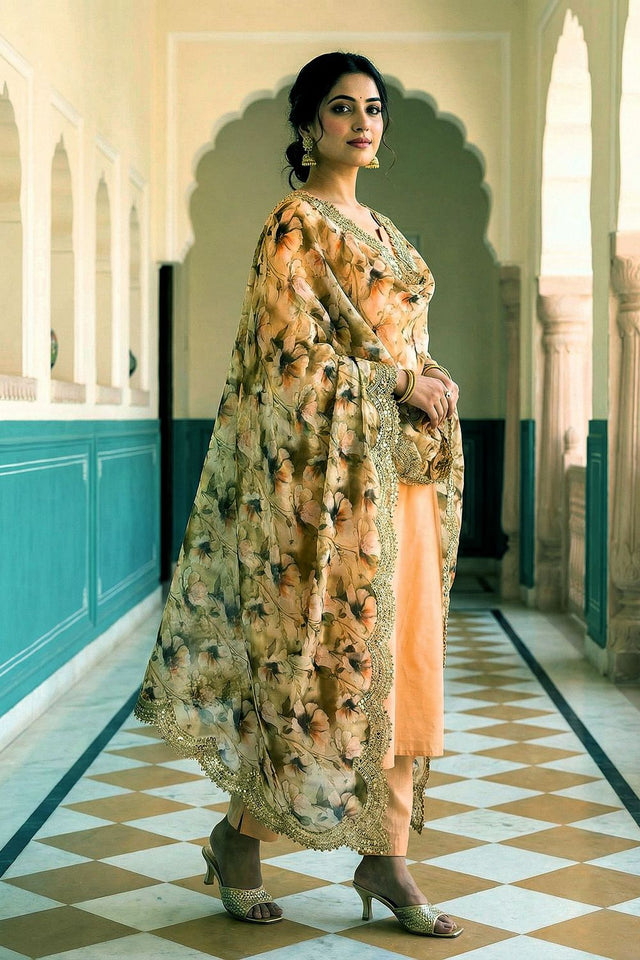 Mehendi Printed Organza Dupatta (ACA9358)