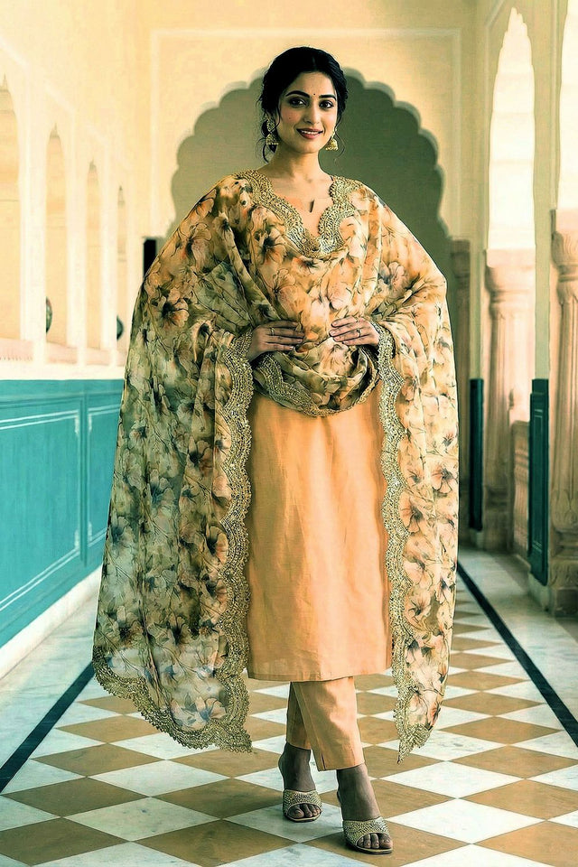 Mehendi Printed Organza Dupatta (ACA9358)