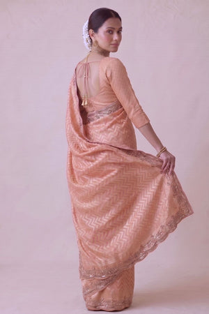 Peach Woven Banarasi Silk Saree (ACA9359)