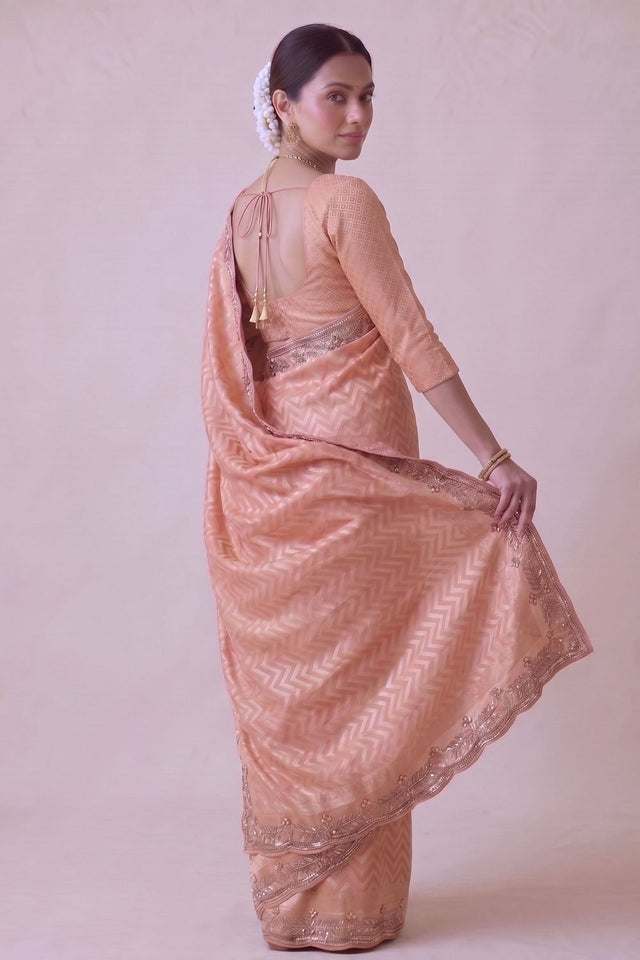 Peach Woven Banarasi Silk Saree (ACA9359)