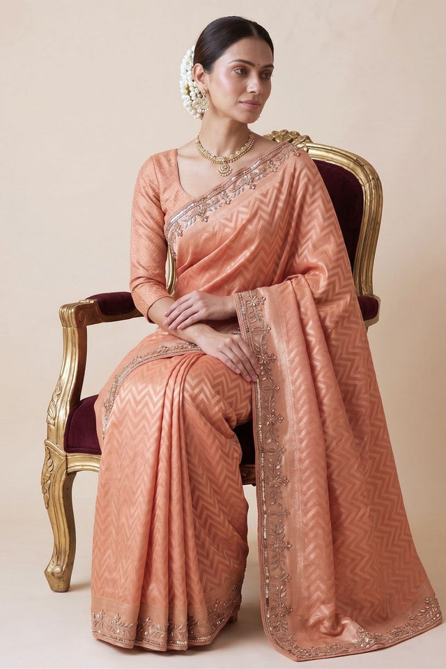 Peach Woven Banarasi Silk Saree (ACA9359)