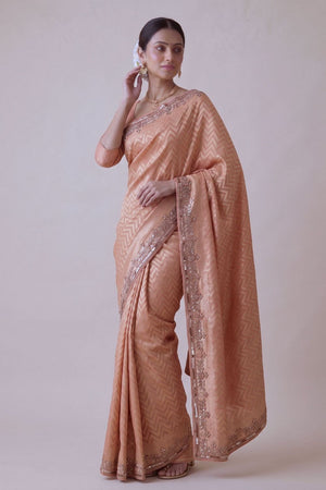 Peach Woven Banarasi Silk Saree (ACA9359)