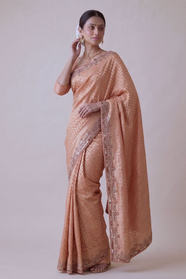 Peach Woven Banarasi Silk Saree (ACA9359)