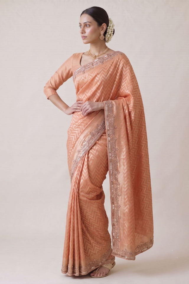 Peach Woven Banarasi Silk Saree (ACA9359)