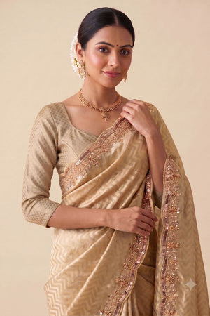 Beige Woven Banarasi Silk Saree (ACA9360)
