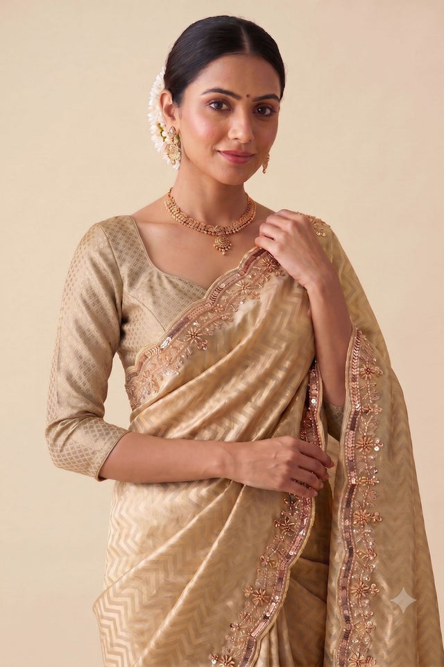 Beige Woven Banarasi Silk Saree (ACA9360)