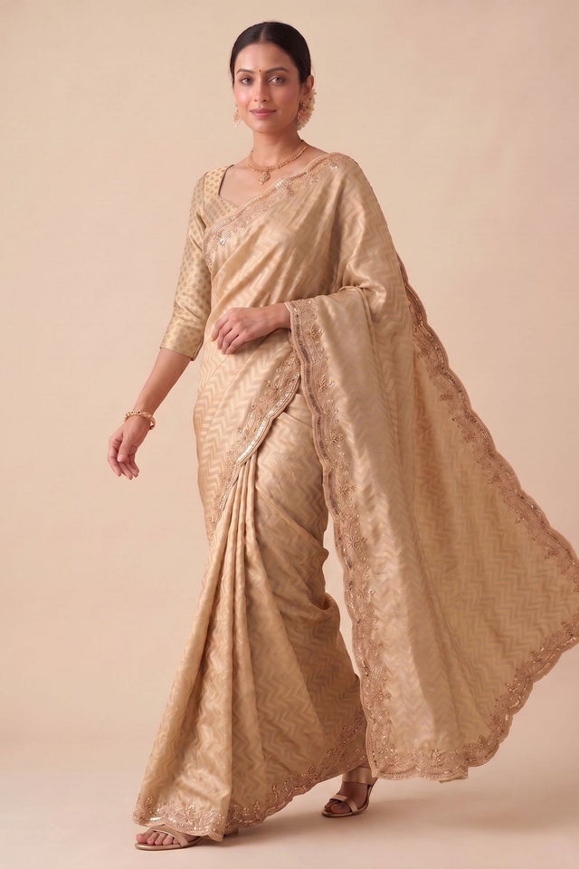 Beige Woven Banarasi Silk Saree (ACA9360)