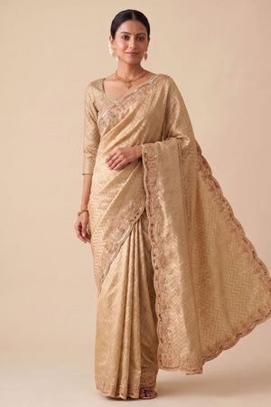 Beige Woven Banarasi Silk Saree (ACA9360)