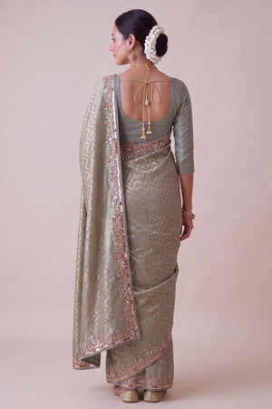 Grey Woven Banarasi Silk Saree (ACA9361)