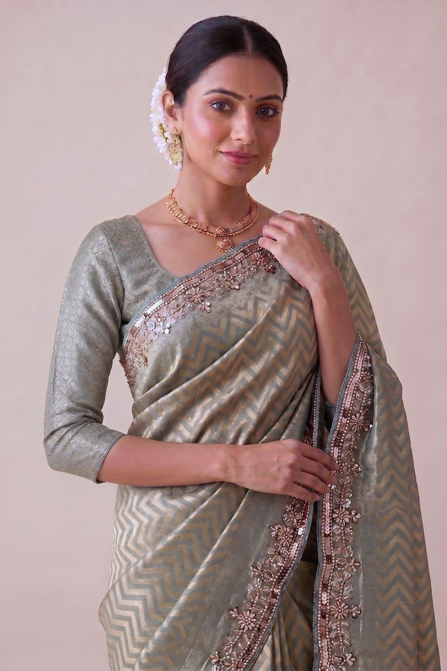 Grey Woven Banarasi Silk Saree (ACA9361)