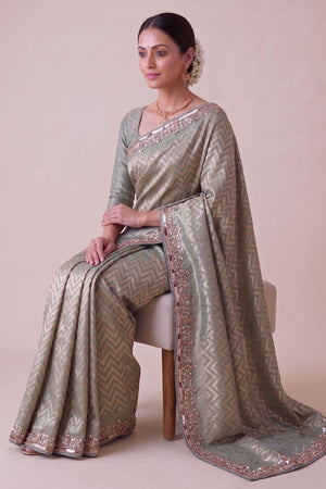Grey Woven Banarasi Silk Saree (ACA9361)