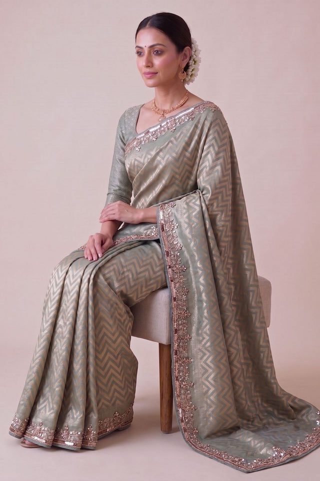 Grey Woven Banarasi Silk Saree (ACA9361)