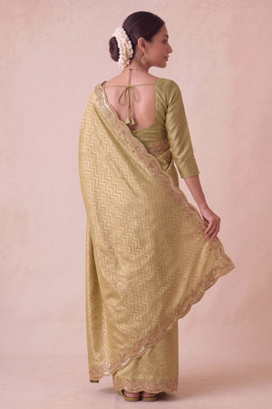 Mustard Woven Banarasi Silk Saree (ACA9363)