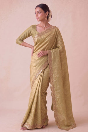 Mustard Woven Banarasi Silk Saree (ACA9363)