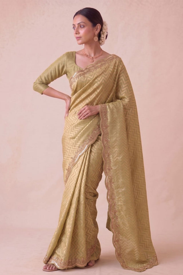 Mustard Woven Banarasi Silk Saree (ACA9363)