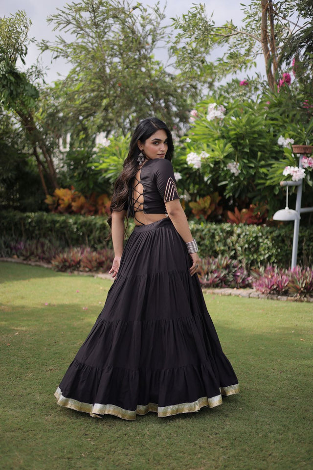 Black Embroidered with Mirror Work Lehenga (ACA9364)