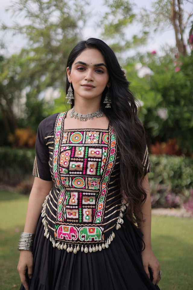 Black Embroidered with Mirror Work Lehenga (ACA9364)