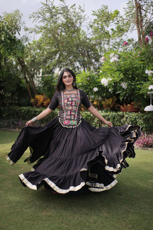 Black Embroidered with Mirror Work Lehenga (ACA9364)