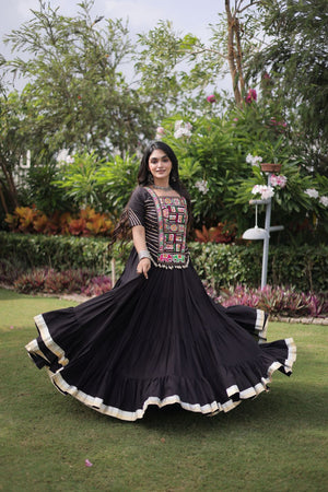 Black Embroidered with Mirror Work Lehenga (ACA9364)