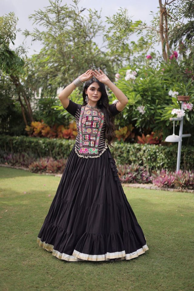 Black Embroidered with Mirror Work Lehenga (ACA9364)