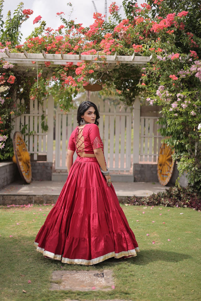 Maroon Embroidered with Mirror Work Lehenga (ACA9365)