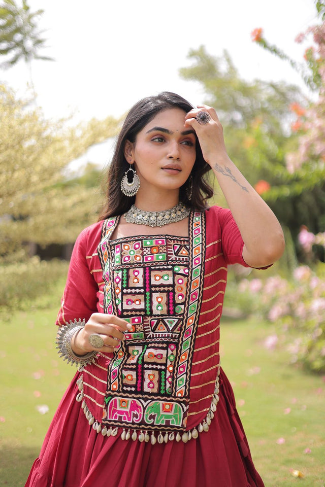 Maroon Embroidered with Mirror Work Lehenga (ACA9365)