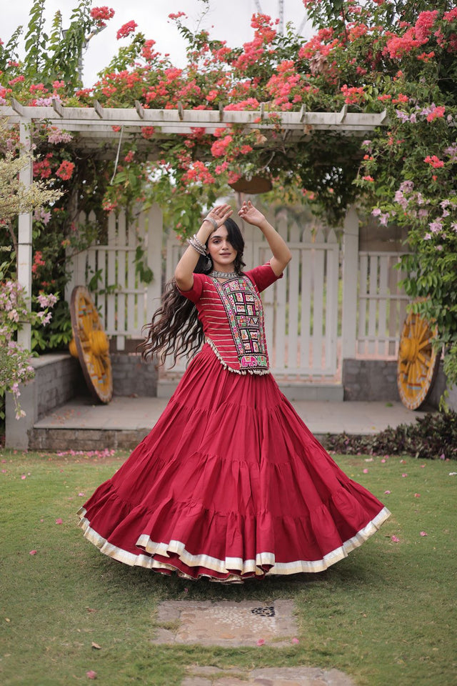 Maroon Embroidered with Mirror Work Lehenga (ACA9365)