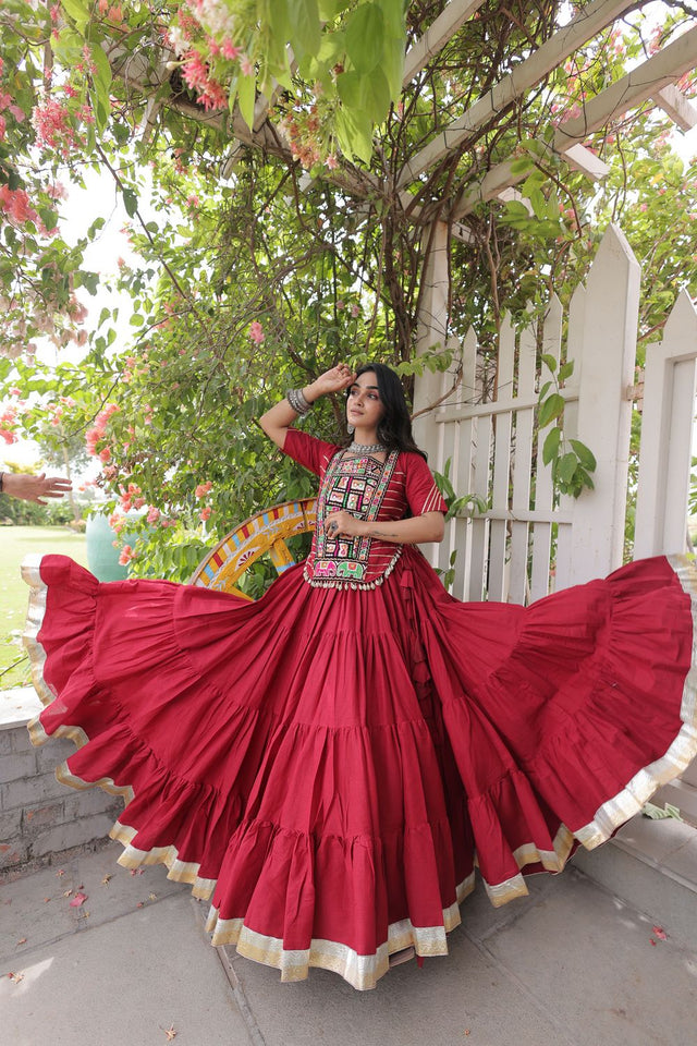 Maroon Embroidered with Mirror Work Lehenga (ACA9365)