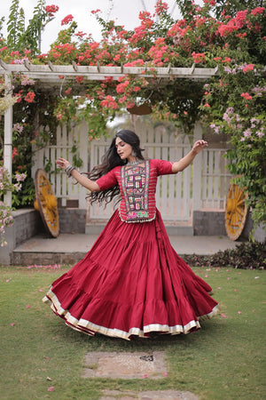 Maroon Embroidered with Mirror Work Lehenga (ACA9365)