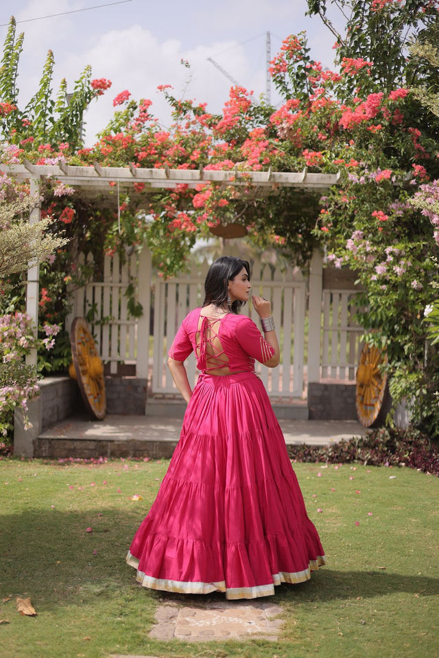 Pink Embroidered with Mirror Work Lehenga (ACA9367)