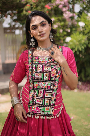 Pink Embroidered with Mirror Work Lehenga (ACA9367)
