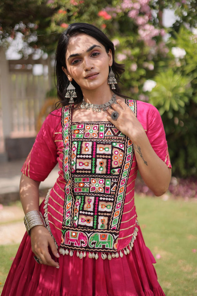 Pink Embroidered with Mirror Work Lehenga (ACA9367)