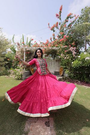 Pink Embroidered with Mirror Work Lehenga (ACA9367)