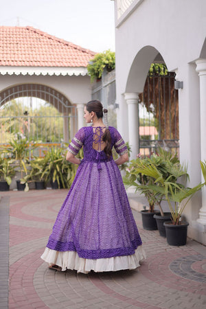 Off White Embroidered with Bandhani Printed Purple Lehenga (ACA9371)