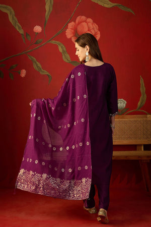 Wine Floral Embroidered Silk Anarkali Suit (ACA9374)