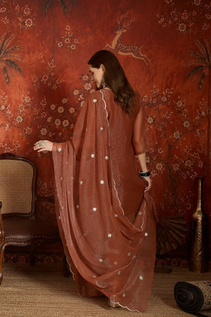 Brown Sequin with Embroidered Shimmer Palazzo Suit (ACA9383)