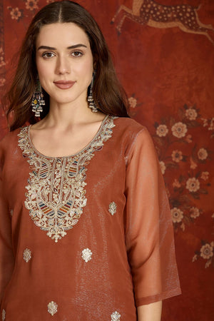 Brown Sequin with Embroidered Shimmer Palazzo Suit (ACA9383)