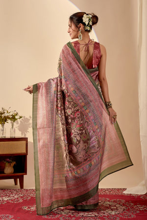 Green Printed Silk Ready to Wear Saree (ACA9385)