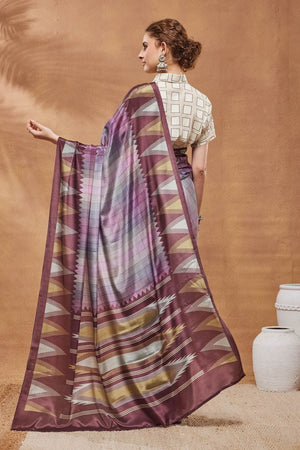 Purple Printed Satin Ready to Wear Saree (ACA9387)