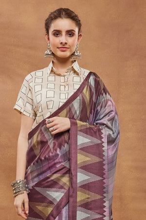 Purple Printed Satin Ready to Wear Saree (ACA9387)