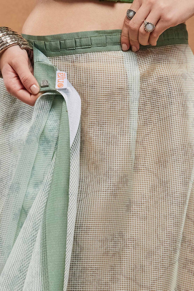 Green Printed Silk Blend Ready to Wear Saree (ACA9389)