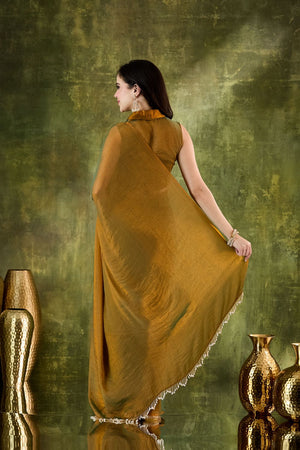 Gold Printed Silk Blend Ready to Wear Saree (ACA9390)