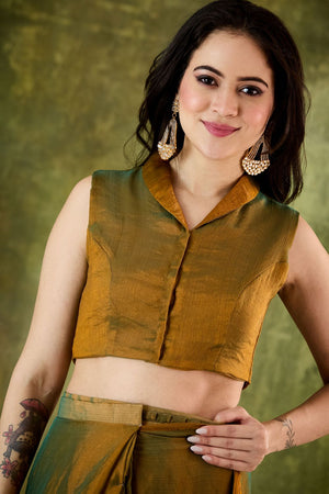 Gold Printed Silk Blend Ready to Wear Saree (ACA9390)
