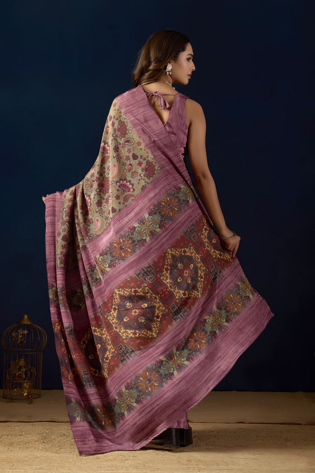 Purple Printed Crepe Ready to Wear Saree (ACA9392)