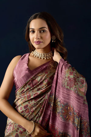 Purple Printed Crepe Ready to Wear Saree (ACA9392)