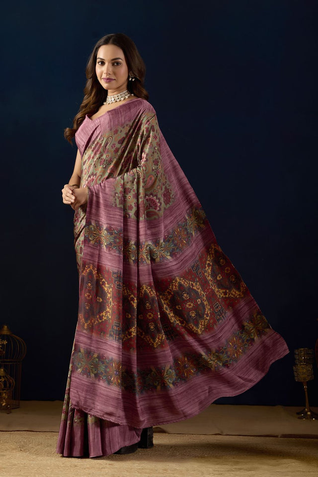 Purple Printed Crepe Ready to Wear Saree (ACA9392)