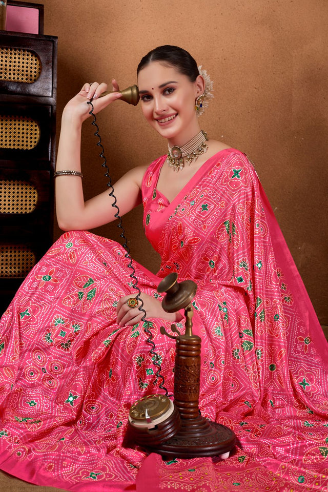 Pink Printed Satin Ready to Wear Saree (ACA9393)