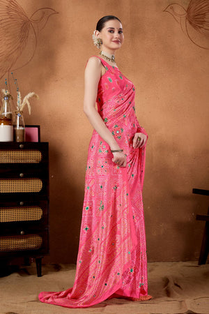 Pink Printed Satin Ready to Wear Saree (ACA9393)