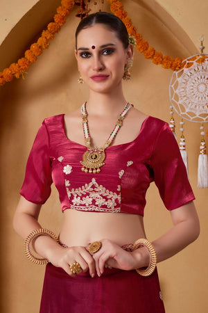 Red Mirror Work Tissue Ready to Wear Saree (ACA9394)